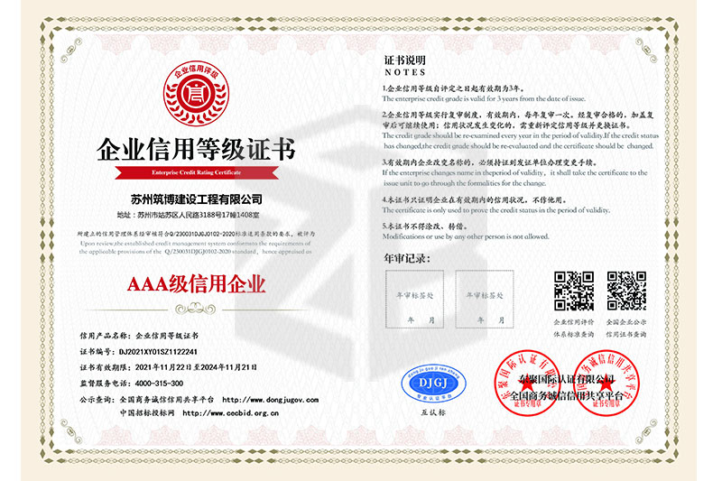 AAA級信用企業等級證書